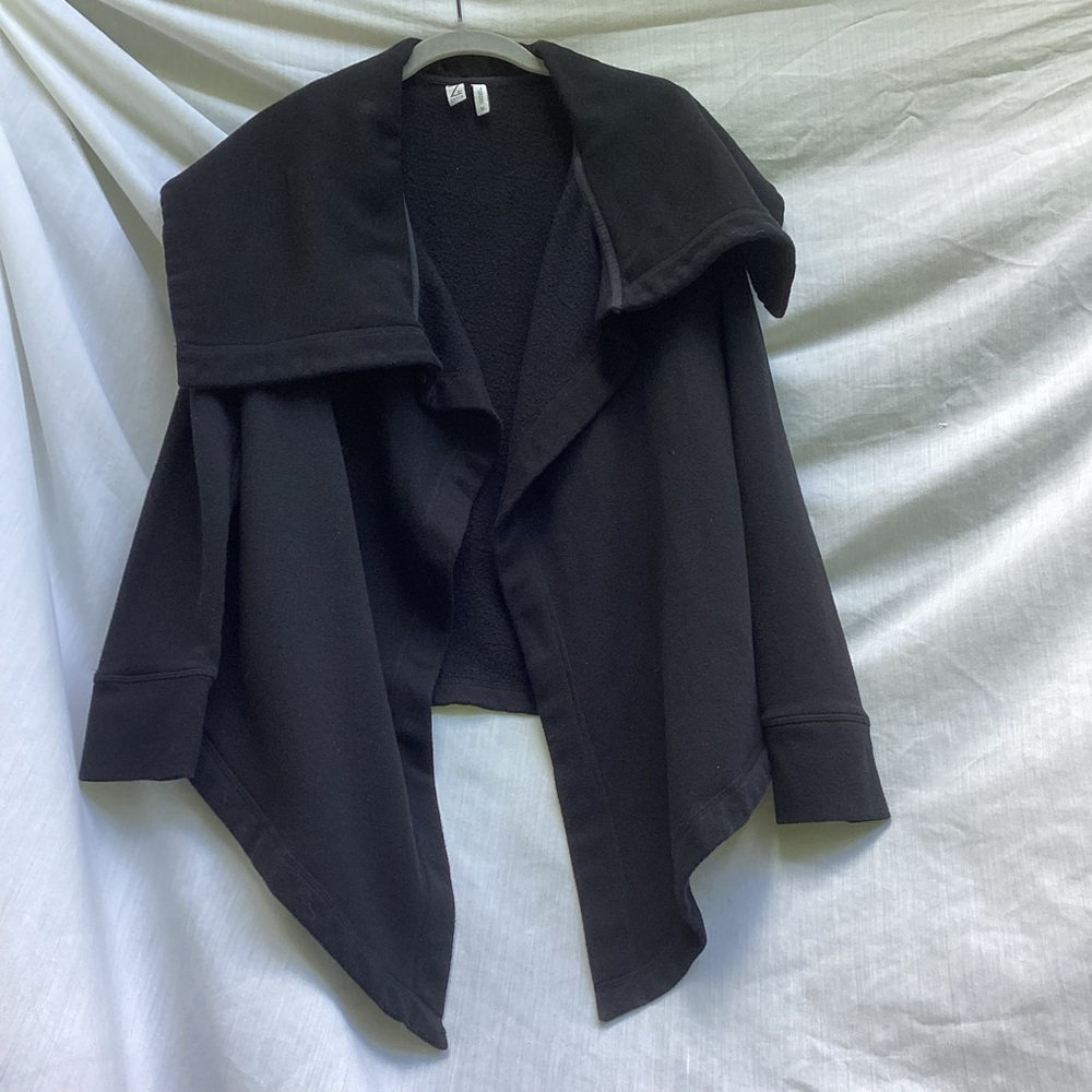Zella Black Asymmetrical Shrug with Dramatic Collar, size medium